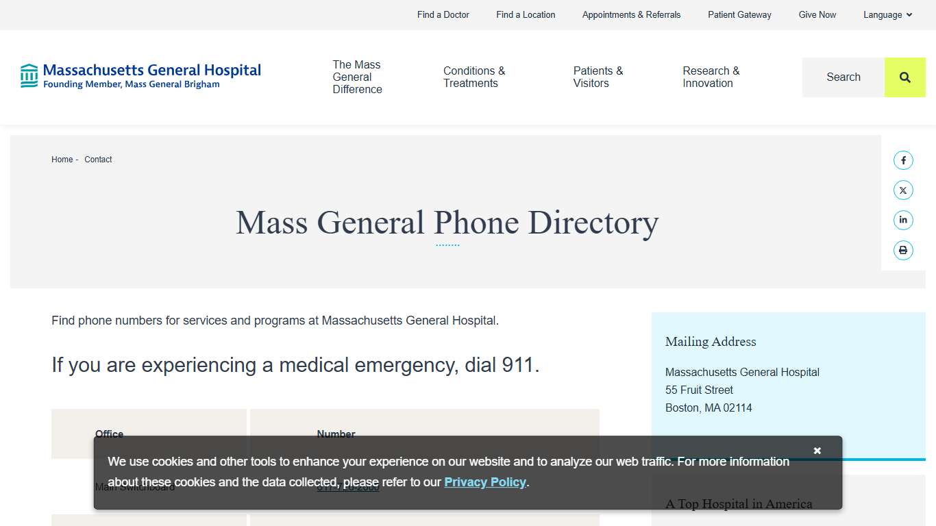 Mass General Phone Directory