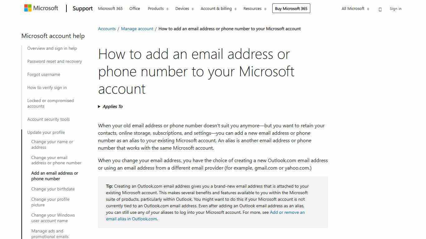 How to add an email address or phone number to your Microsoft account - Microsoft Support