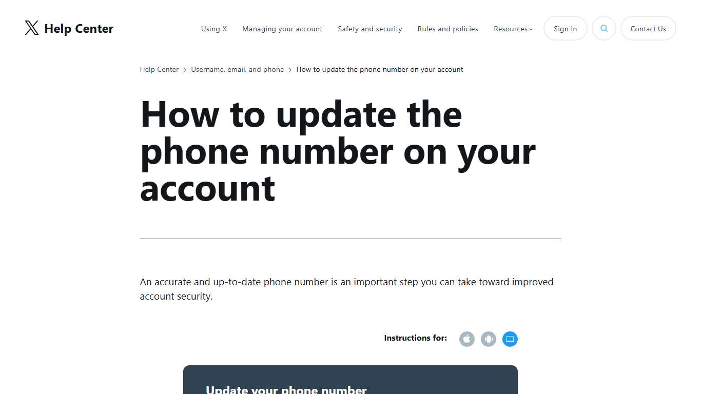 How to update X account phone number | X Help